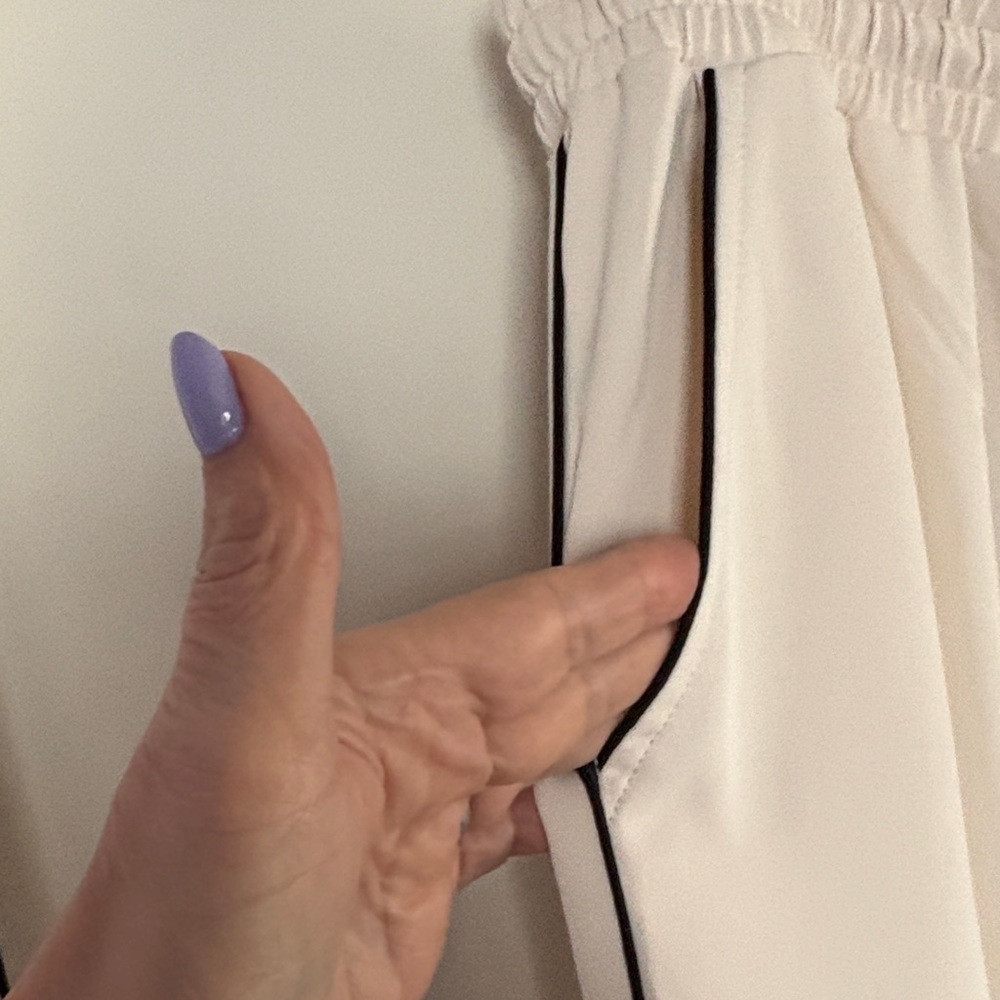Cream Wide-Leg Pants with Black Trim - Picture 2 of 4